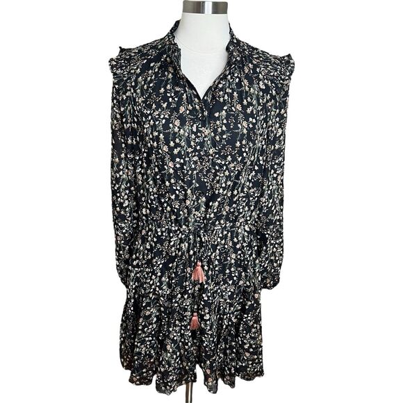 Baltic Born Floral Mini Dress Womens XL Black Floral Print Sheer Long Sleeve - Picture 1 of 12